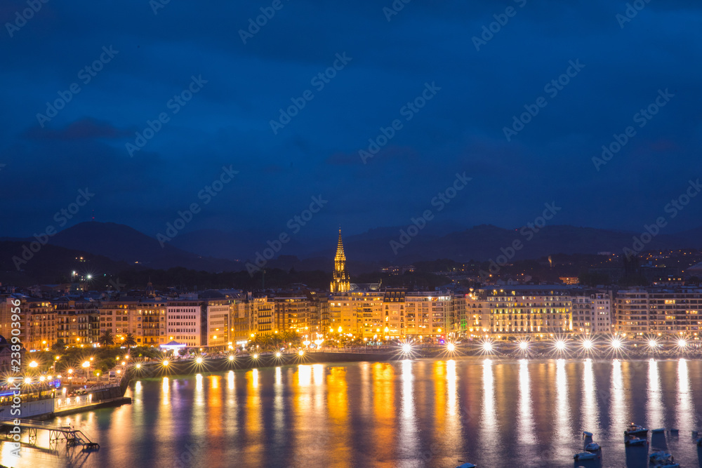 Blue hour at La Concha (Kontxa) bay at Donostia-San Sebastian, Basque Country.