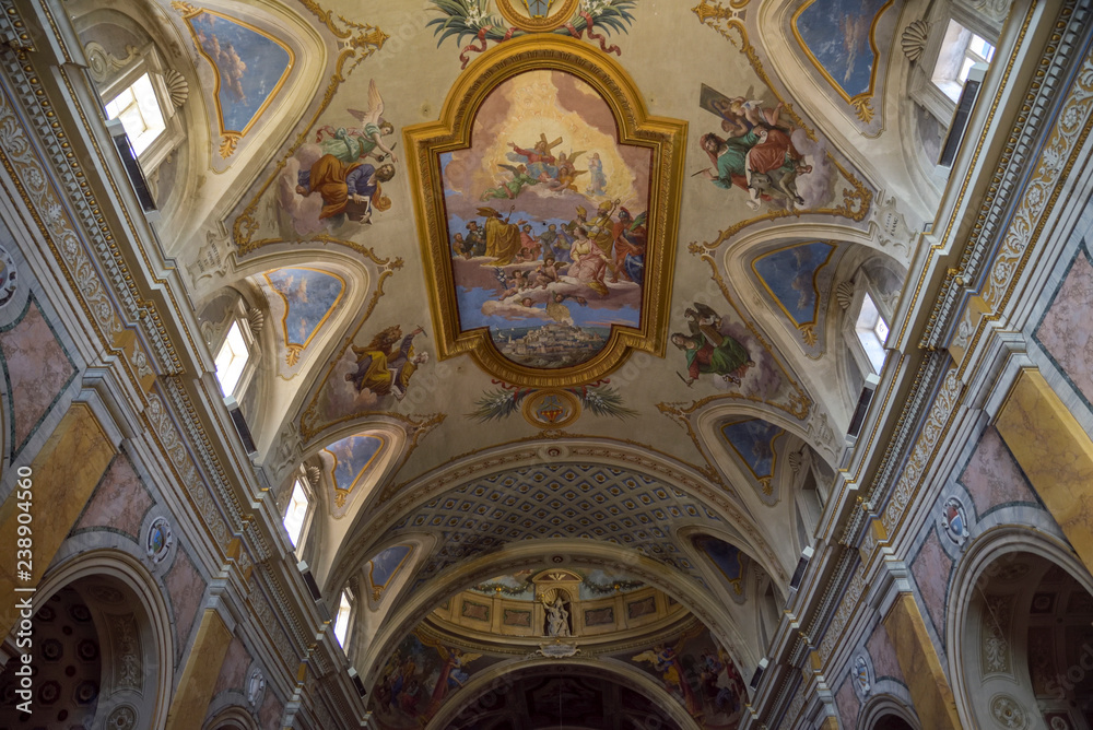 ceiling decorated with fresco of the Amelia Duomo, Umbria, Italy