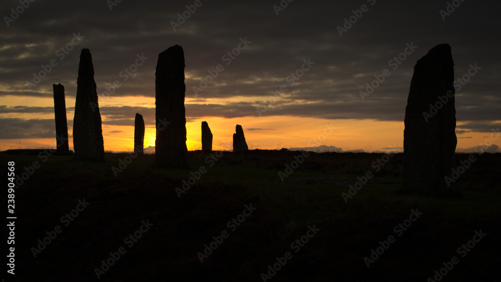 Silhouette of RIng o' Brodgar, sunset, Orkney, Scotland