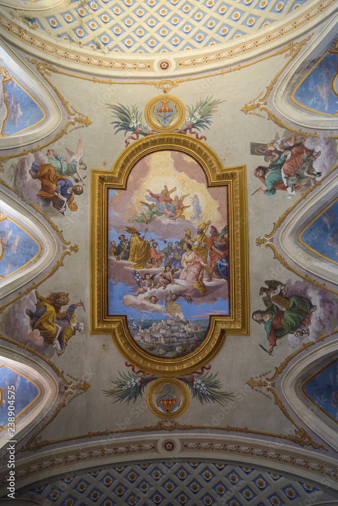ceiling decorated with fresco of the Amelia Duomo, Umbria, Italy