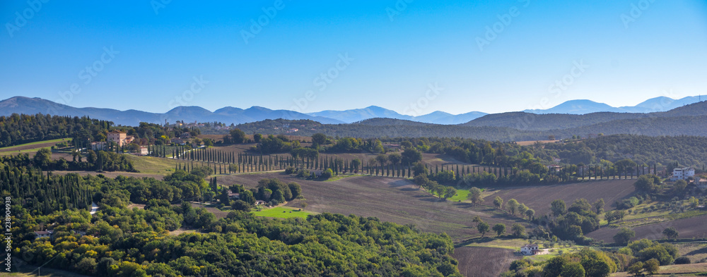 View of the characteristic Italian countryside. Rural scene in relaxation.