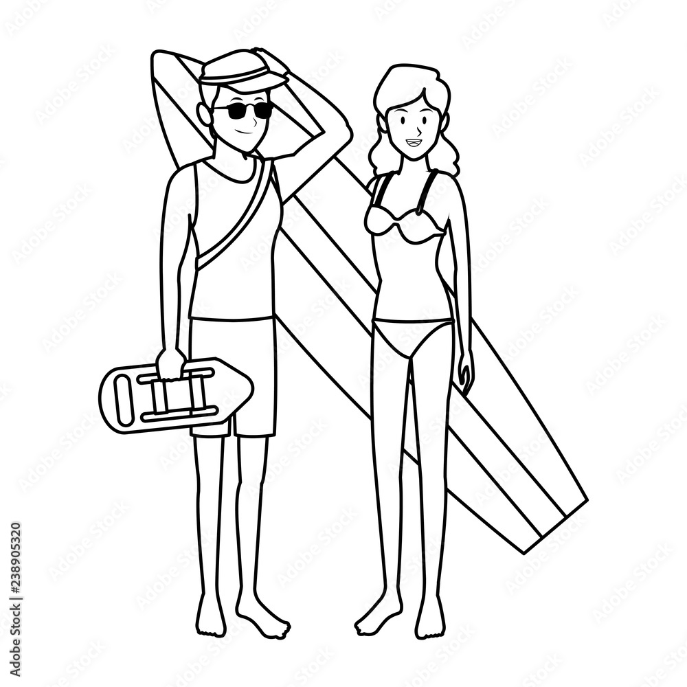 lifeguard and woman black and white lifeguard and woman black and white