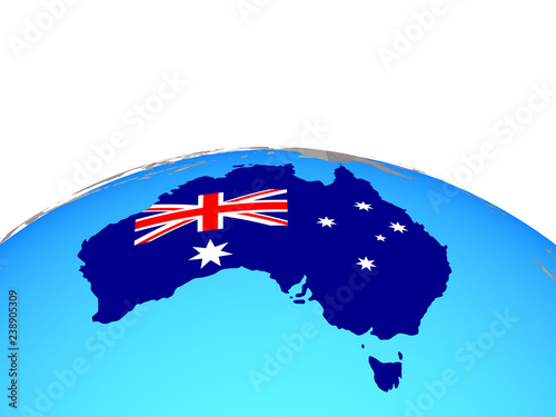 Australia with national flag on political globe.