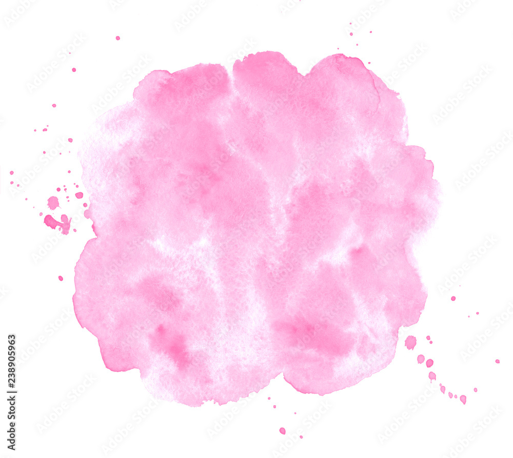 Rose pink watercolor stains painted texture. Valentines, 8 March, Women day watercolour background for text, cards, banners. Rounded, uneven circle shape, brush stroke. Hand drawn aquarelle fill.