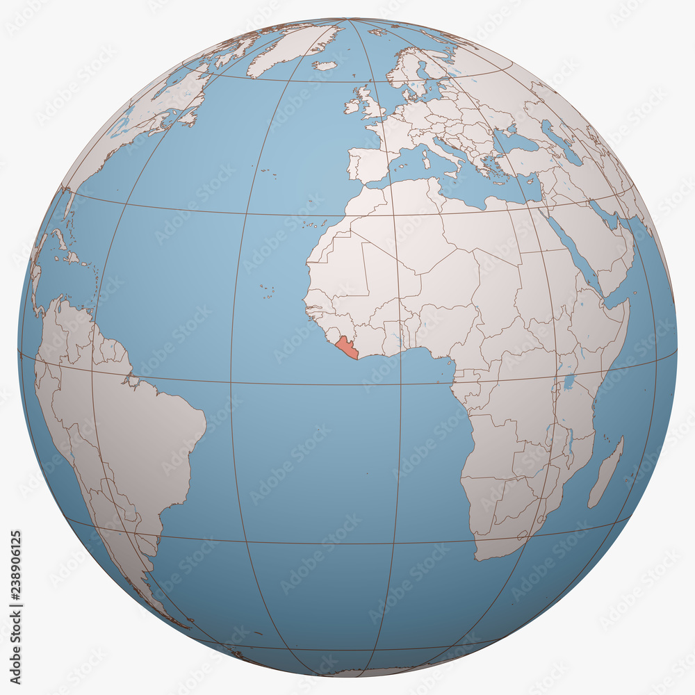 Liberia On The Globe Earth Hemisphere Centered At The Location Of The 1000 F 238906125 OMjvY5sVWoBI4yASZyA2hFtj9XVicxbH