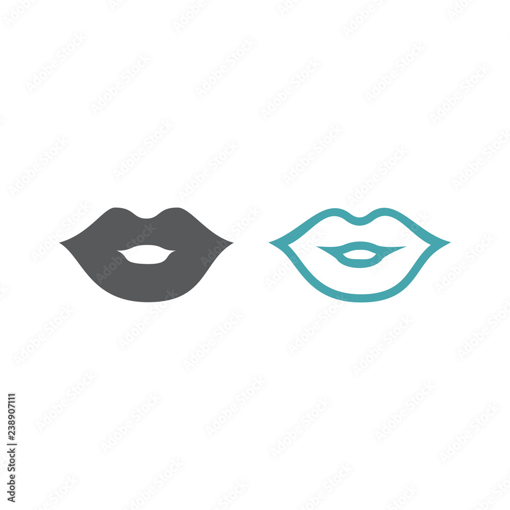 Vector picture of female lips. Set of vector icons. Flat design. Monohrome Vector picture of female lips. Set of vector icons. Flat design. Monohrome