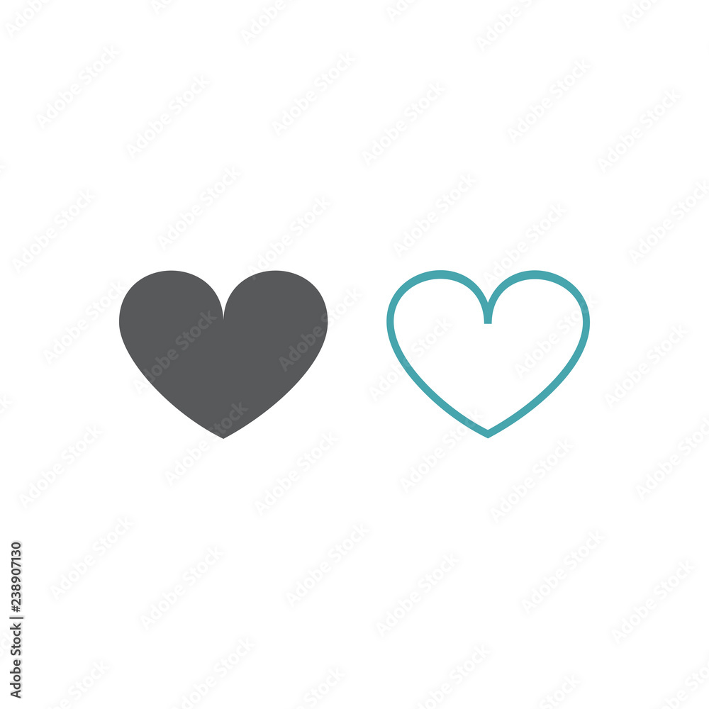 Vector picture of heart. Set of vector icons. Flat design. Monohrome