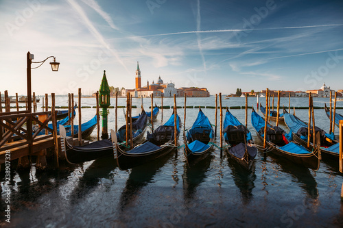 Gondolas in Venice lagoon, Italy