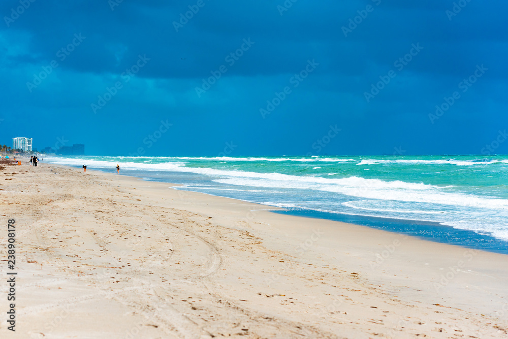 View of the sandy beach in Miami, Florida, USA. Copy space for text.