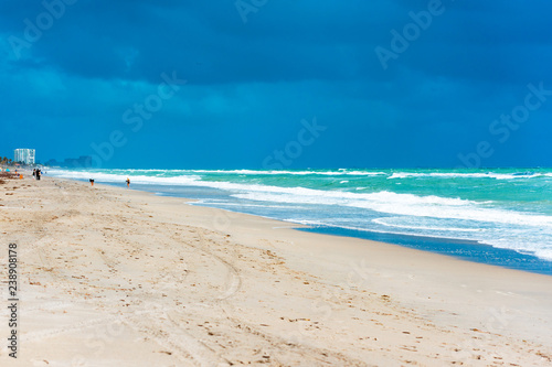 View of the sandy beach in Miami, Florida, USA. Copy space for text. © ggfoto