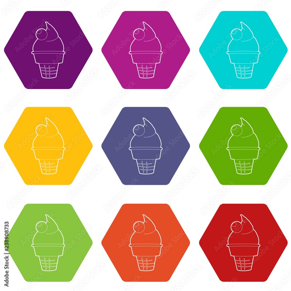Ice cream icons 9 set coloful isolated on white for web Ice cream icons 9 set coloful isolated on white for web