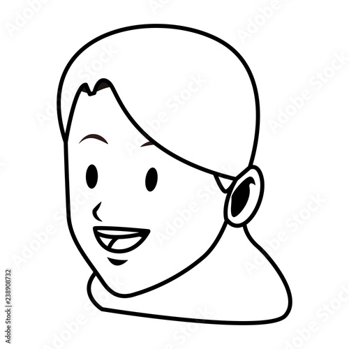 woman brunette smiling only face black and white