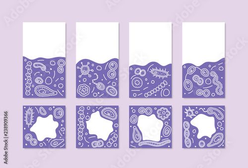 Bacteria cells set compositions for social media. Vector illustration.