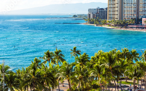 Wallpaper Mural View of the Waikiki beach in Honolulu, Hawaii. Copy space for text. Torontodigital.ca