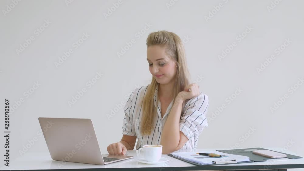 Women yawn because they sleepy at work. Women yawn because they sleepy at work.