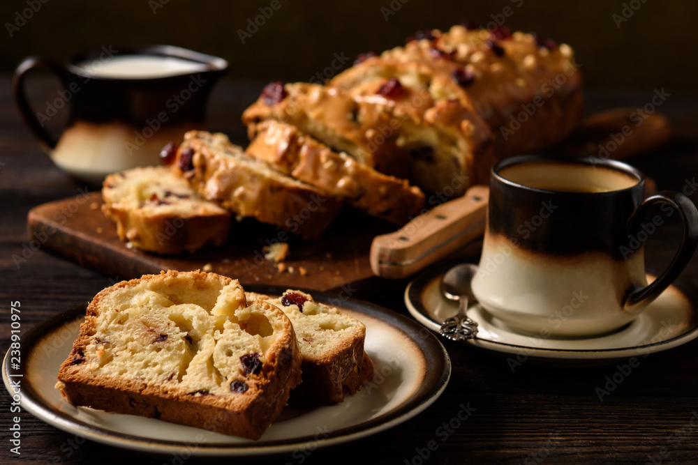 Homemade sweet bread loaf with cranberries and white chocolate. Homemade sweet bread loaf with cranberries and white chocolate.