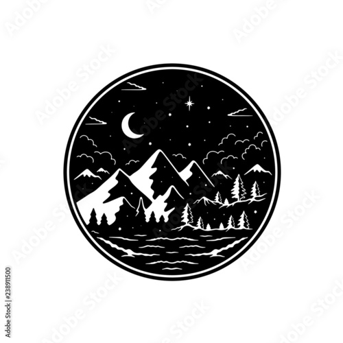 WINTER FOREST LANDSCAPE BADGE WHITE BACKGROUND