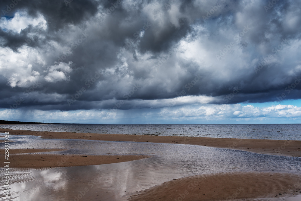 Dark clouds over gulf of Riga, Baltic sea.