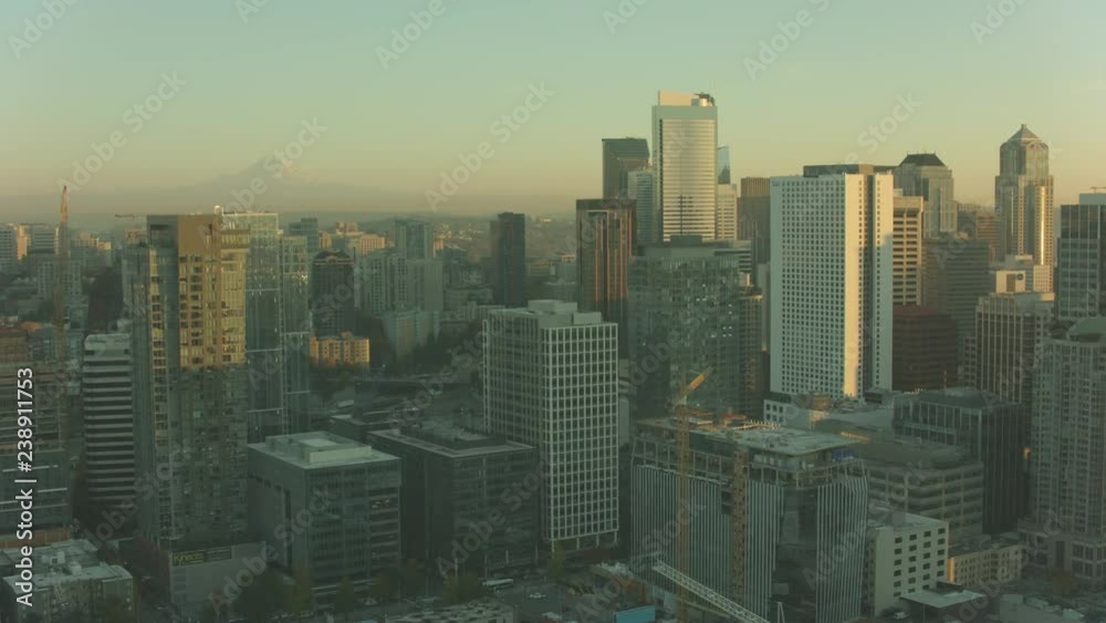Aerial View Seattle City Washington at Sunset Aerial View Seattle City Washington at Sunset