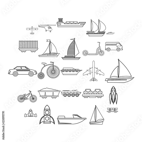 Deprecated transport icons set. Outline set of 25 deprecated transport vector icons for web isolated on white background