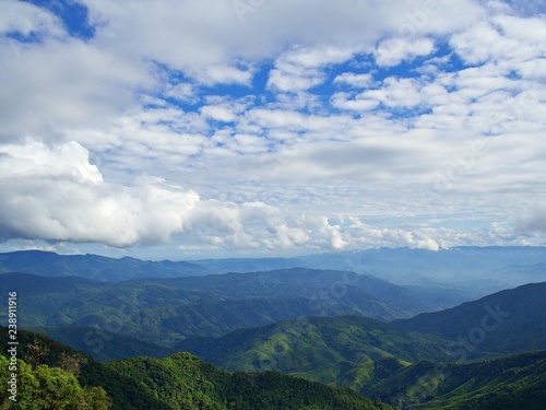 Landscape of afternoon green mountain and bluesky with cloud in viewpoint of Doi Phu Ka, Nan, Thailand