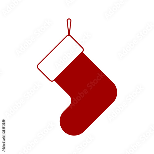 Sign Christmas sock. Isolated red icon on white background. Vector illustration