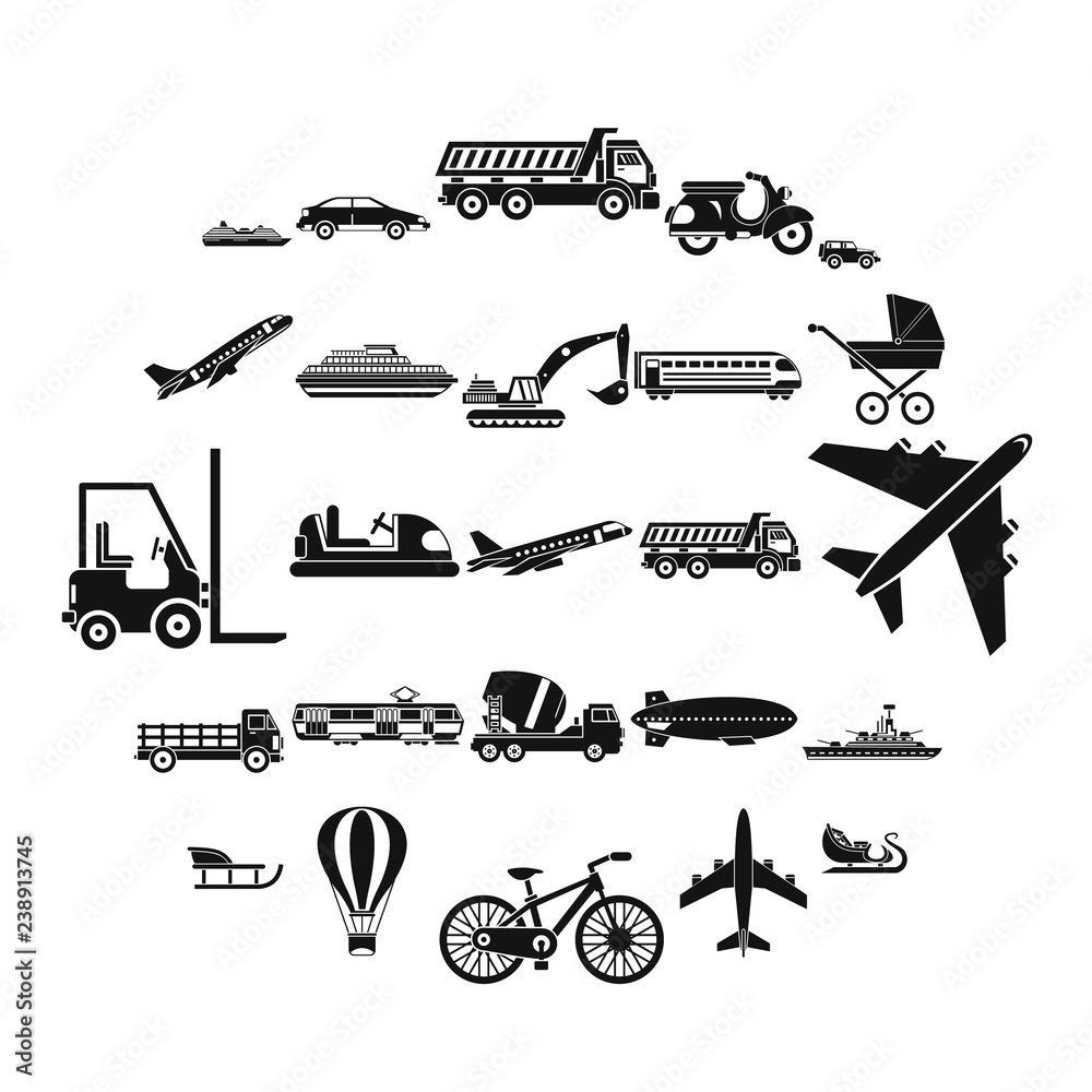 Transit icons set. Simple set of 25 transit vector icons for web isolated on white background