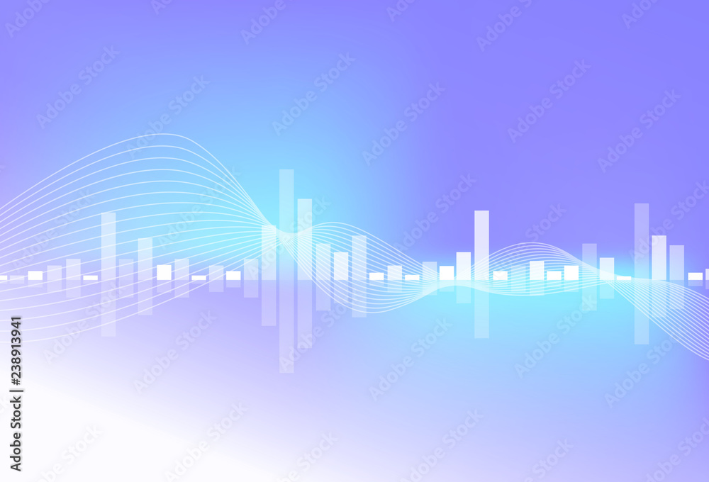 Music equalizer, bright ultraviolet trend, bar and blend curve lines, digital sound technology abstract background vector illustration