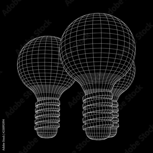 Lamp bulb consisting of lines and polygons. Business idea. Wireframe low poly mesh vector illustration