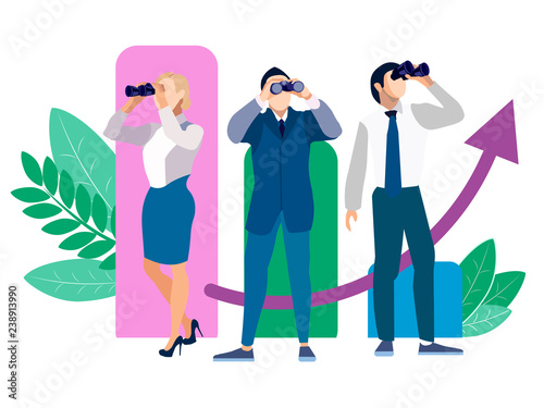 Metaphor of employee search, people search in minimalist style. Cartoon Vector