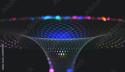 Abstract nanostructure and technologies of the future. Information funnel. Global network. Polygonal light grid. 3D portal illustration with shallow depth of field photo
