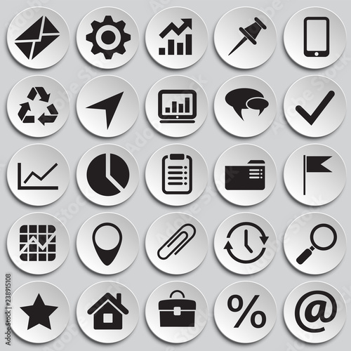 Business simple icons set on plates background for graphic and web design, Modern simple vector sign. Internet concept. Trendy symbol for website design web button or mobile app
