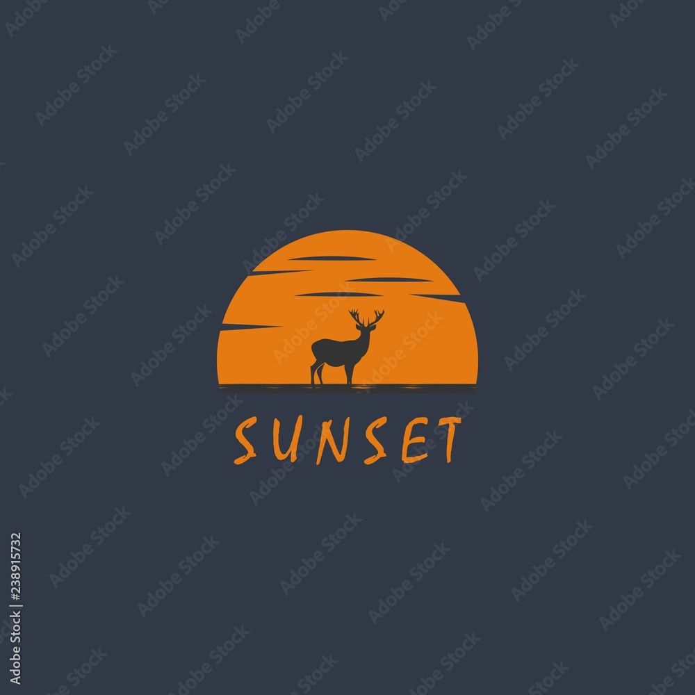 sunset and deer logo template