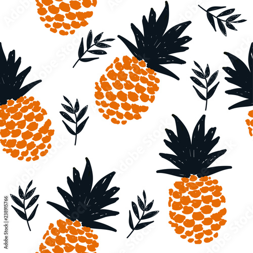  Fresh Pineapples Vector Repeat Seamless Pattrern. Great for fabric, packaging, wallpaper, invitations.
