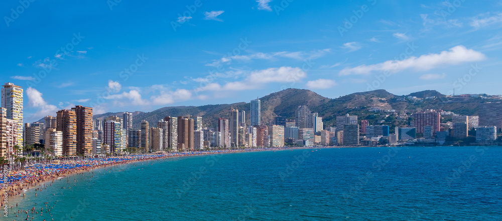 Beach of Costa Blanca and cityscape of Benidorm in Spain, Europe