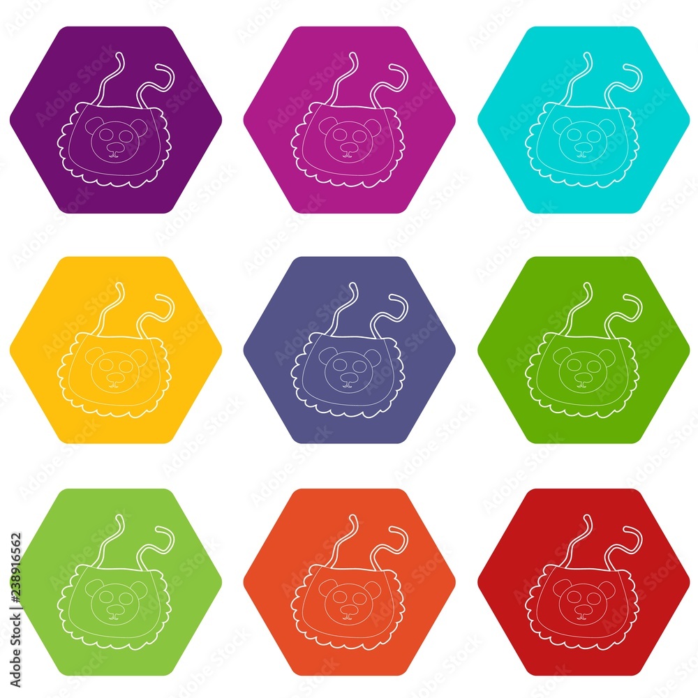 Baby bib icons 9 set coloful isolated on white for web Baby bib icons 9 set coloful isolated on white for web