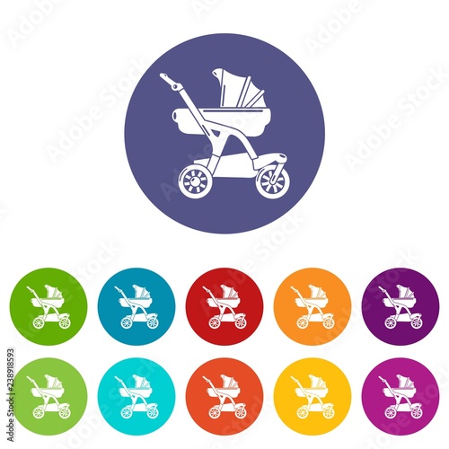 Baby carriage designer icons color set vector for any web design on white background