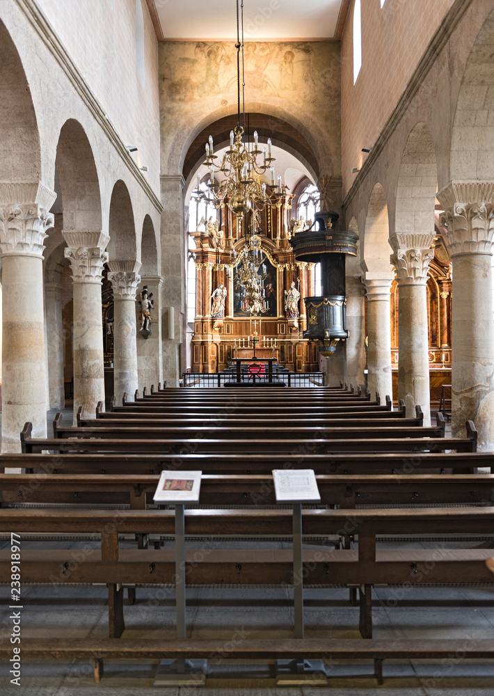 interior of the carolingian saint justins church in frankfurt-hoechst