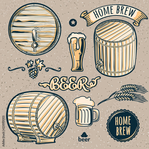 Set of vector home brew craft beer design elements
