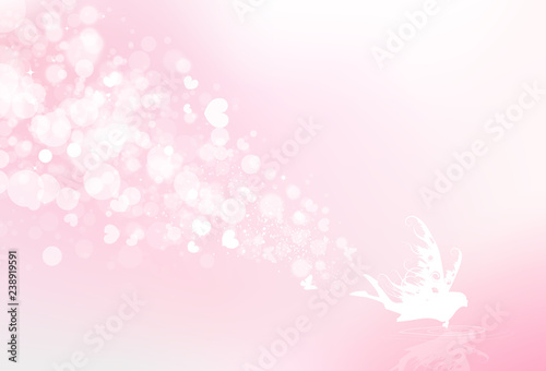 Blur pink Bokeh wedding card, butterfly fantasy, hearts and stars scatter sparkle shine fantasy concept abstract background vector illustration