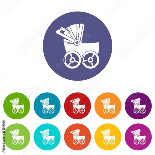 Baby carriage big icons color set vector for any web design on white background