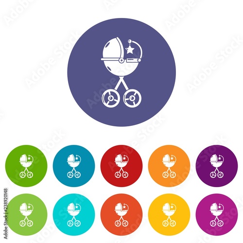 Baby carriage star icons color set vector for any web design on white background