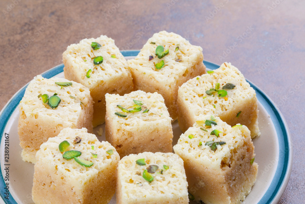Indian Traditional Famous Sweet Food Mysore Pak or Mysoor Pak Indian Traditional Famous Sweet Food Mysore Pak or Mysoor Pak