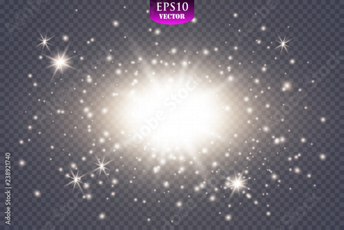 Glow light effect. Starburst with sparkles on transparent background. Vector illustration. Sun
