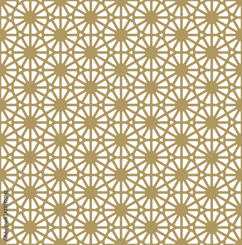 Seamless pattern based on ornament Kumiko.Golden color lines.