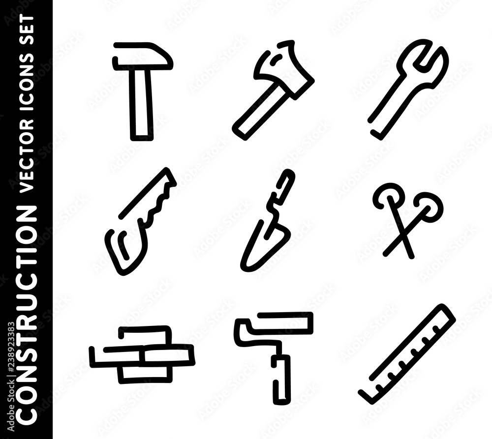 Hand drawn set of construction vector icons. Builder outline signs Hand drawn set of construction vector icons. Builder outline signs