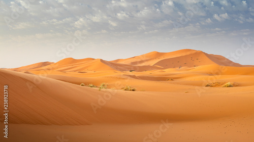 dunes under light clouds  in desert in Morocco