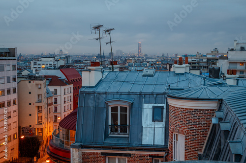 Canvas Print view of the rooftops of paris at sunrise