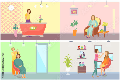Spa Salon Hair Styling Receptionist Set Vector