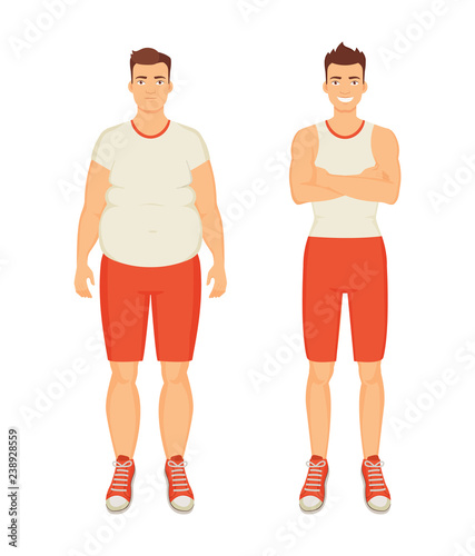 Man Sportive and Fat Person Vector Illustration